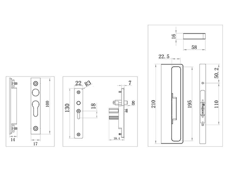 Bộ tay nắm và khóa cửa lùa hệ Slim - ADB-103A