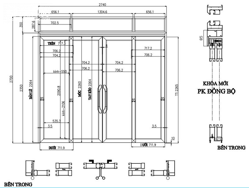 Bản vẽ mặt cắt cửa trượt quay nhôm Zhongkai AGS 100