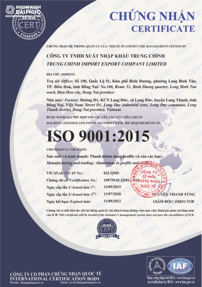 Nhôm Maxpro.JP đạt chứng nhận ISO
