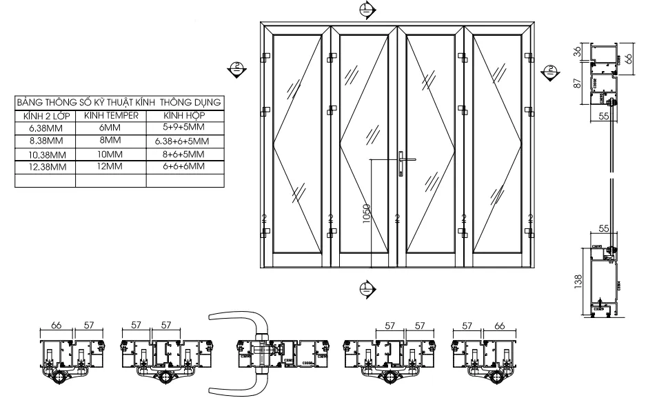 Bản vẽ cửa nhôm xingfa 4 cánh Bản vẽ cửa nhôm xingfa 4 cánh