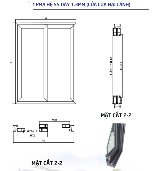 Cửa sổ mở trượt 2 cánh Bản vẽ cửa sổ mở trượt 2 cánh