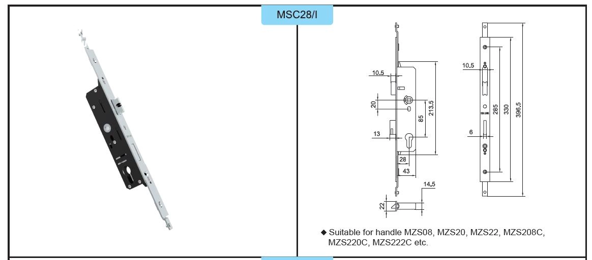 than-khoa-da-diem-kinlong-msc28-i Thông số kỹ thuật thân khóa đa điểm Kinlong MSC28/I